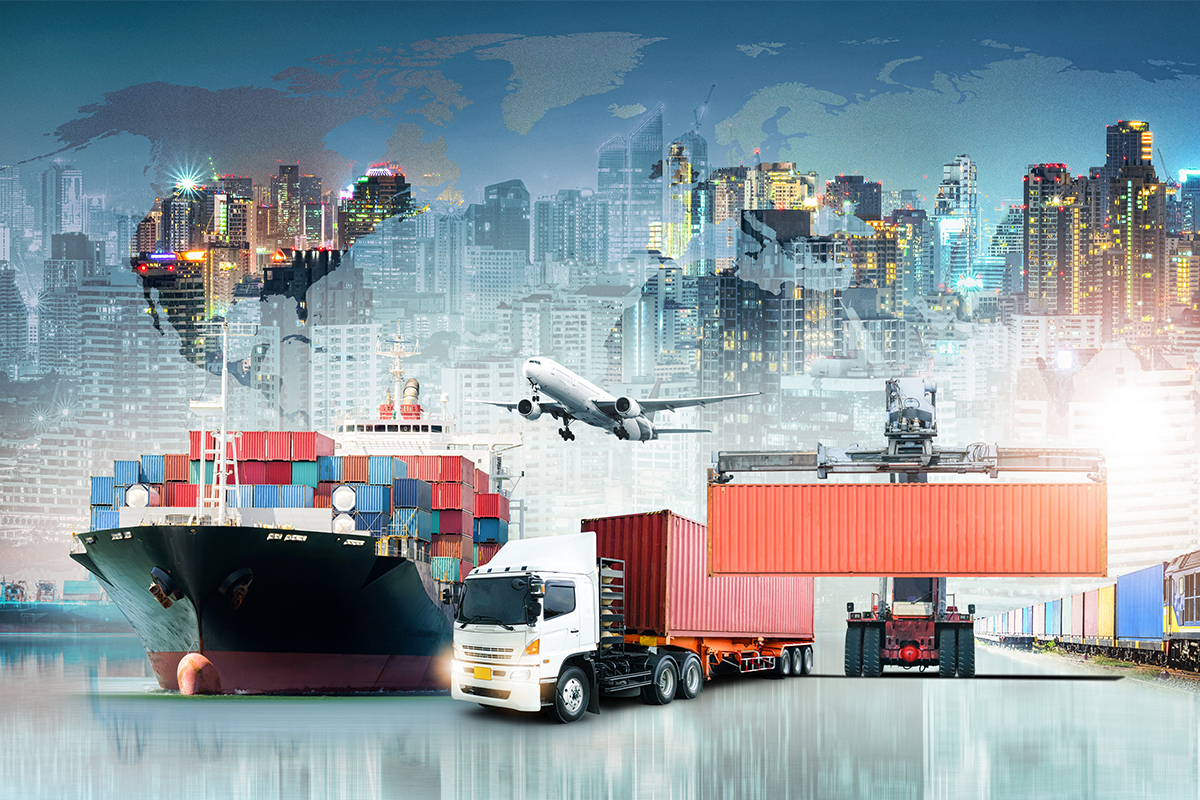 Global business logistics import export background and container cargo freight ship transport concept